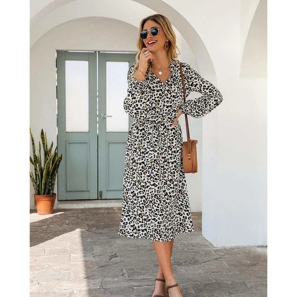 Midi Leopard Dress Long Sleeve