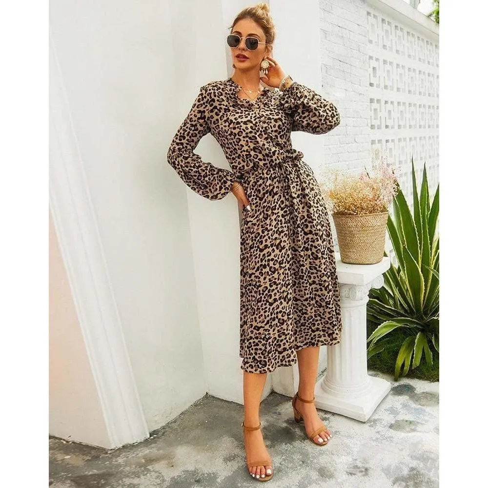 Midi Leopard Dress Long Sleeve