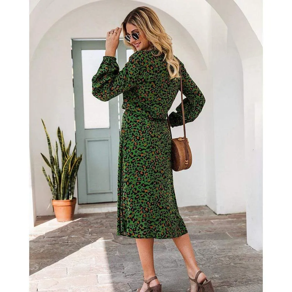 Midi Leopard Dress Long Sleeve
