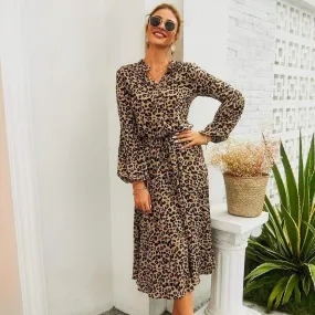 Midi Leopard Dress Long Sleeve