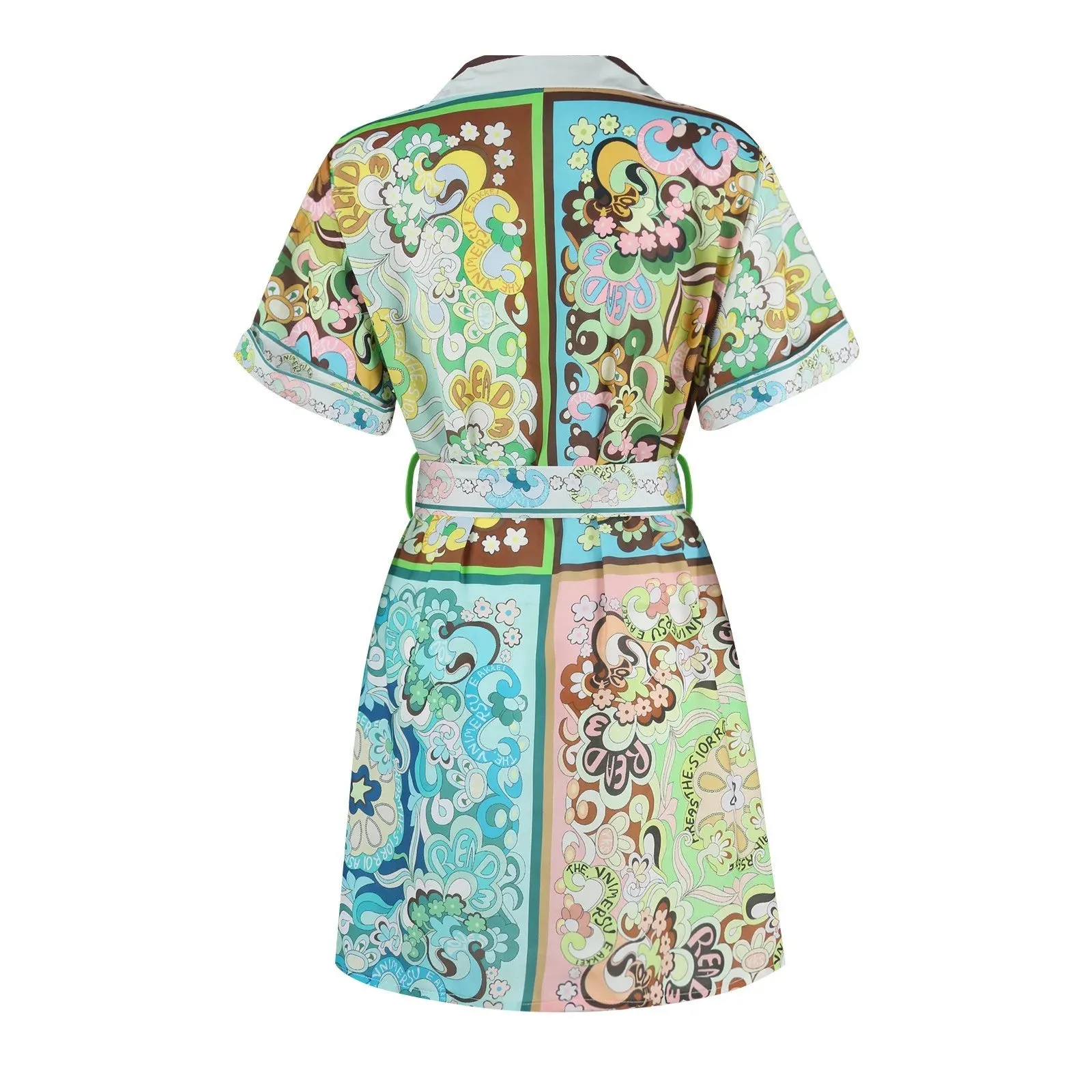 Miranda Floral Prints Belted Mini Shirt Dress