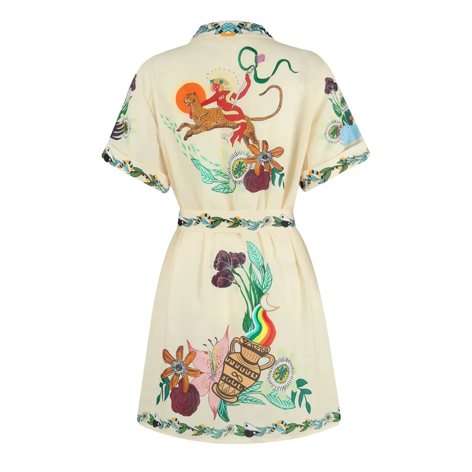Miranda Floral Prints Belted Mini Shirt Dress