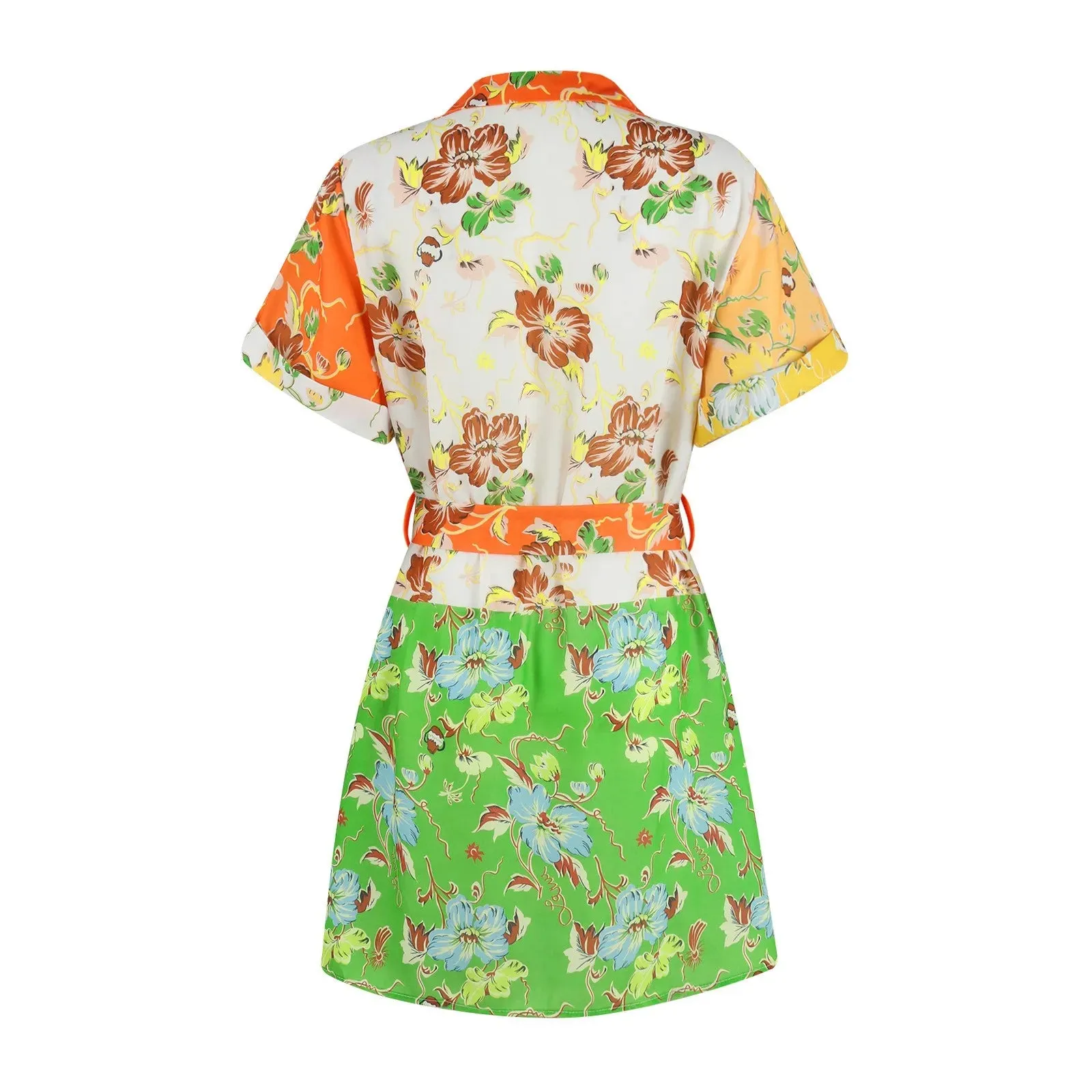 Miranda Floral Prints Belted Mini Shirt Dress