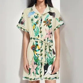 Miranda Floral Prints Belted Mini Shirt Dress