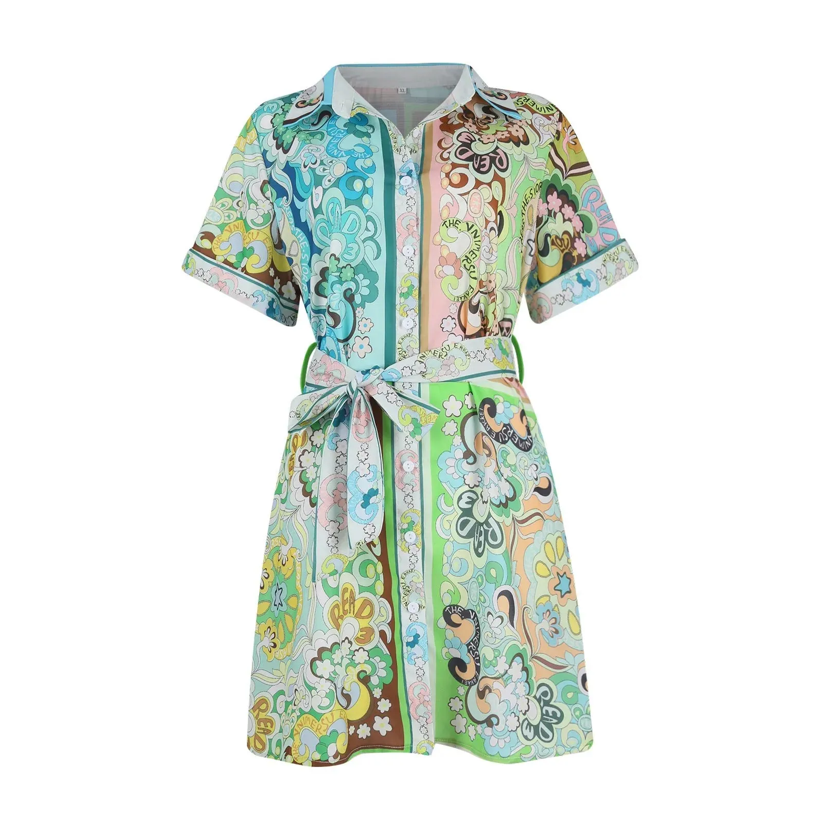 Miranda Floral Prints Belted Mini Shirt Dress