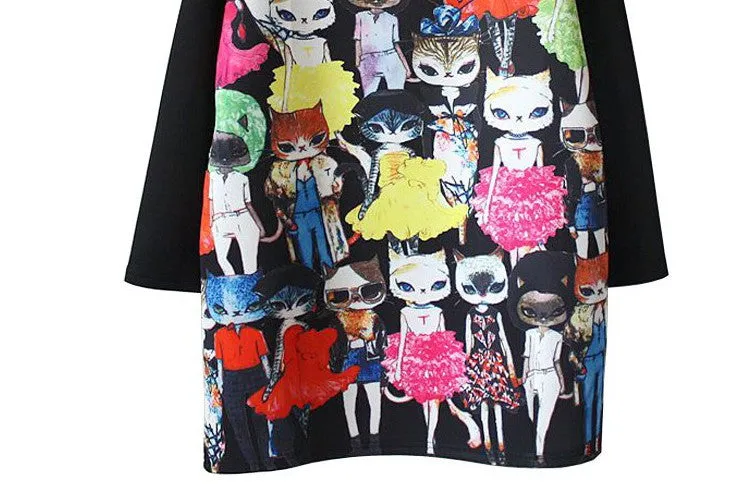 Miss Cat Women Long Sleeve Loose Dress