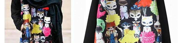 Miss Cat Women Long Sleeve Loose Dress