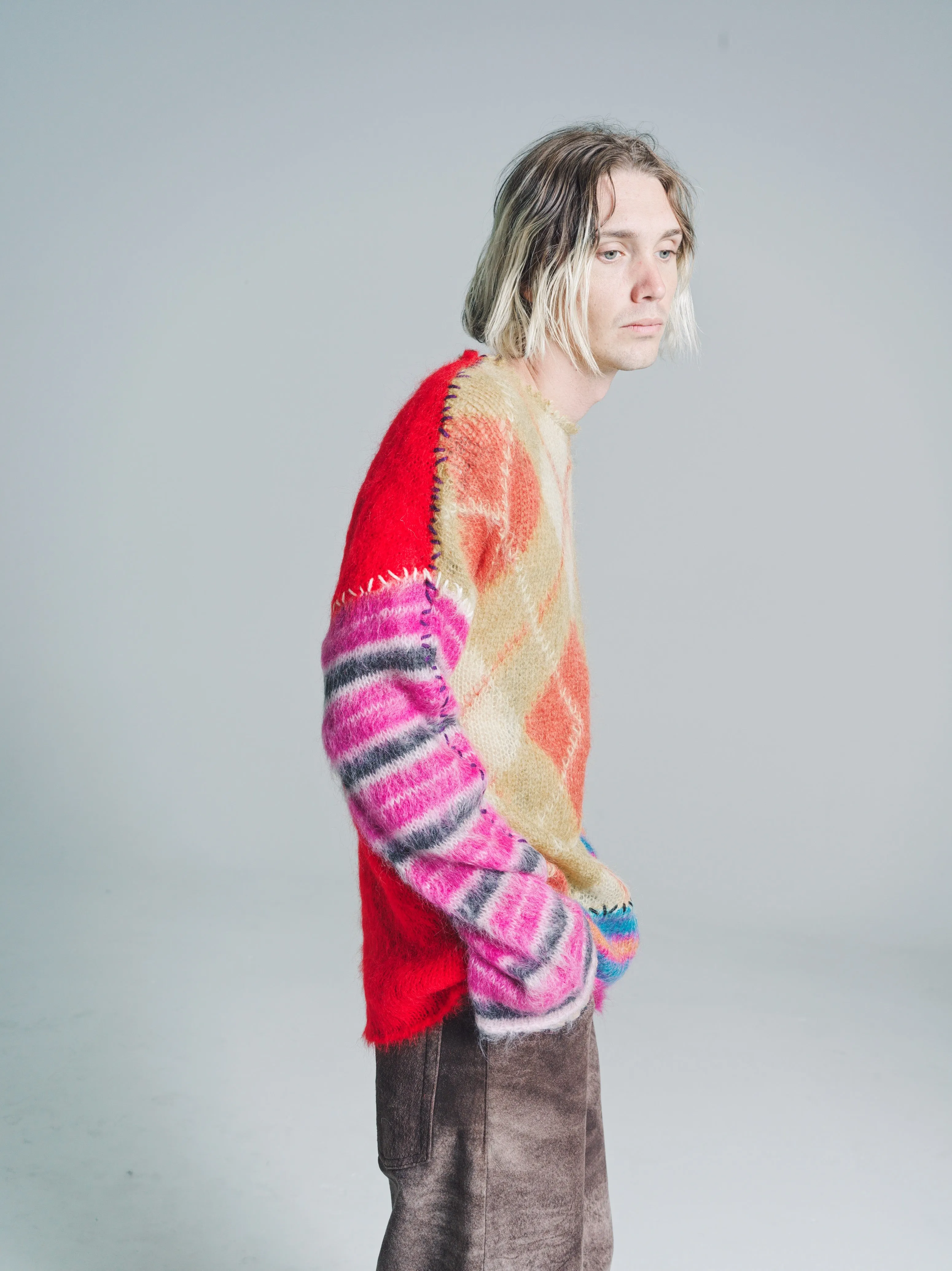 Multicolor Mohair Knit Patchwork Sweater