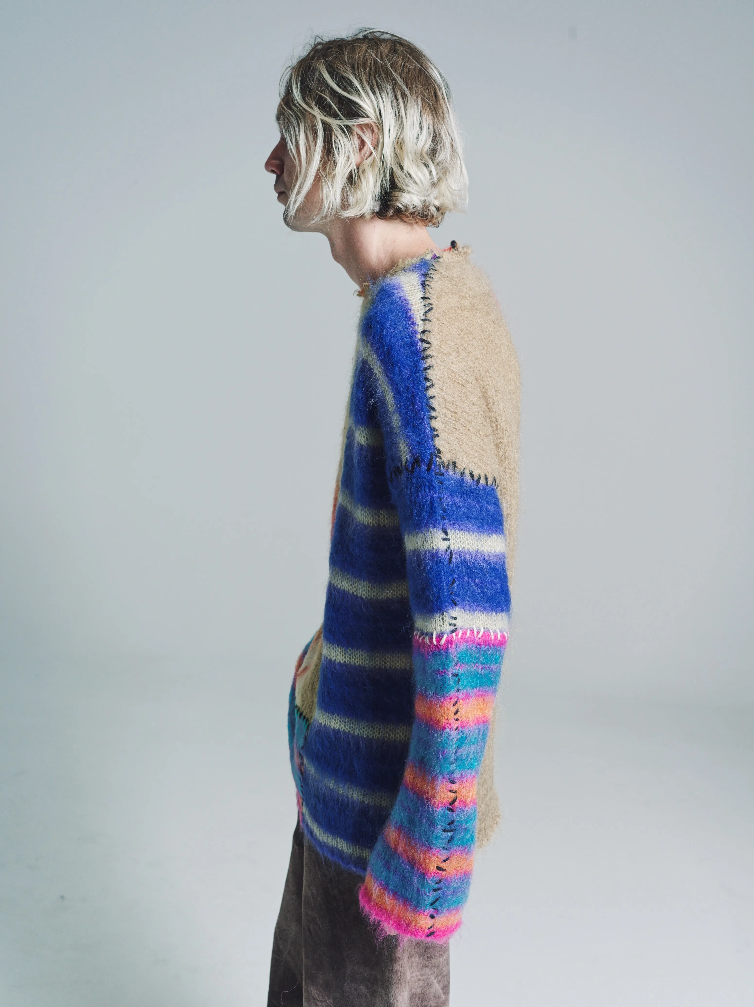 Multicolor Mohair Knit Patchwork Sweater