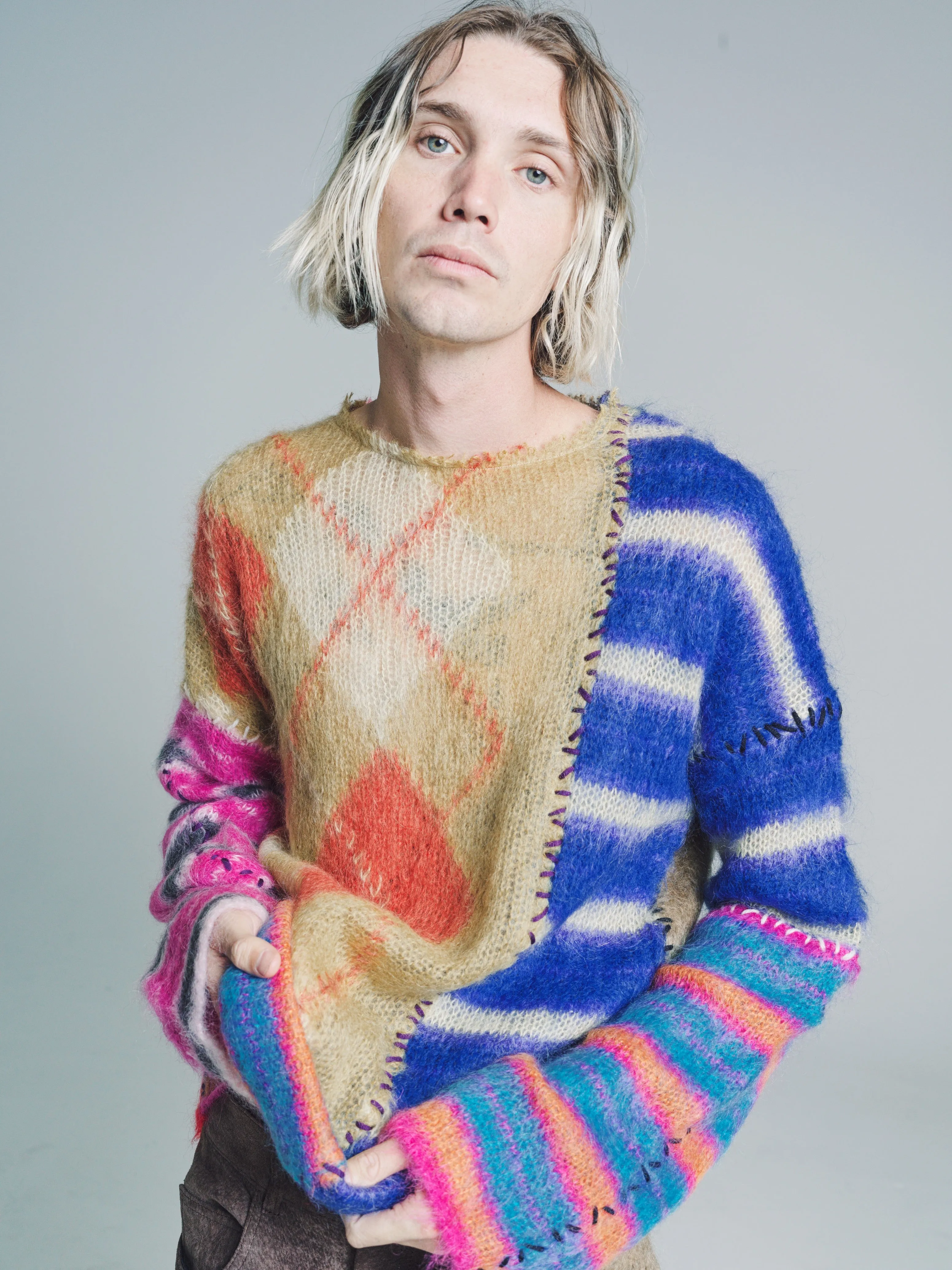 Multicolor Mohair Knit Patchwork Sweater