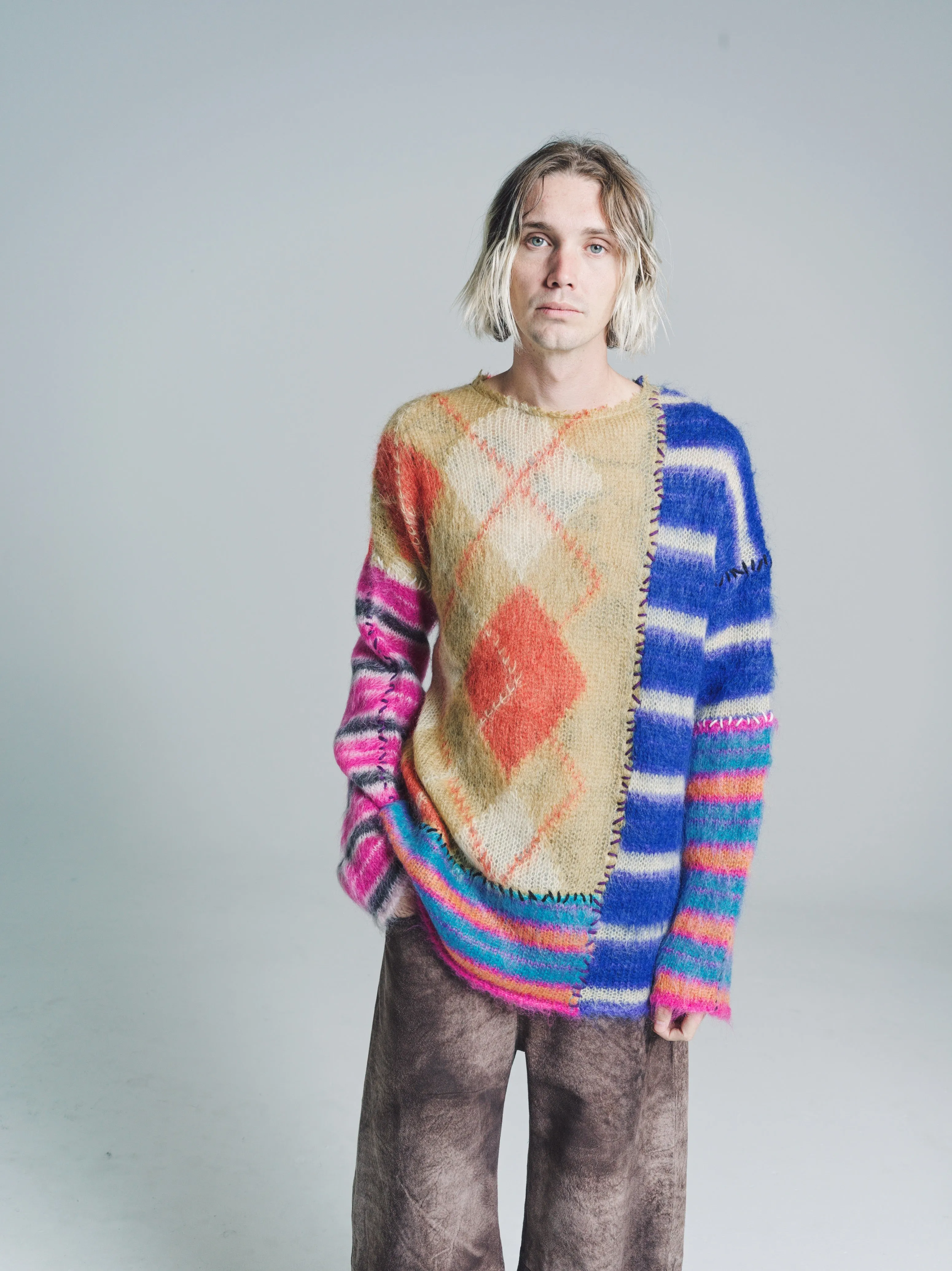 Multicolor Mohair Knit Patchwork Sweater
