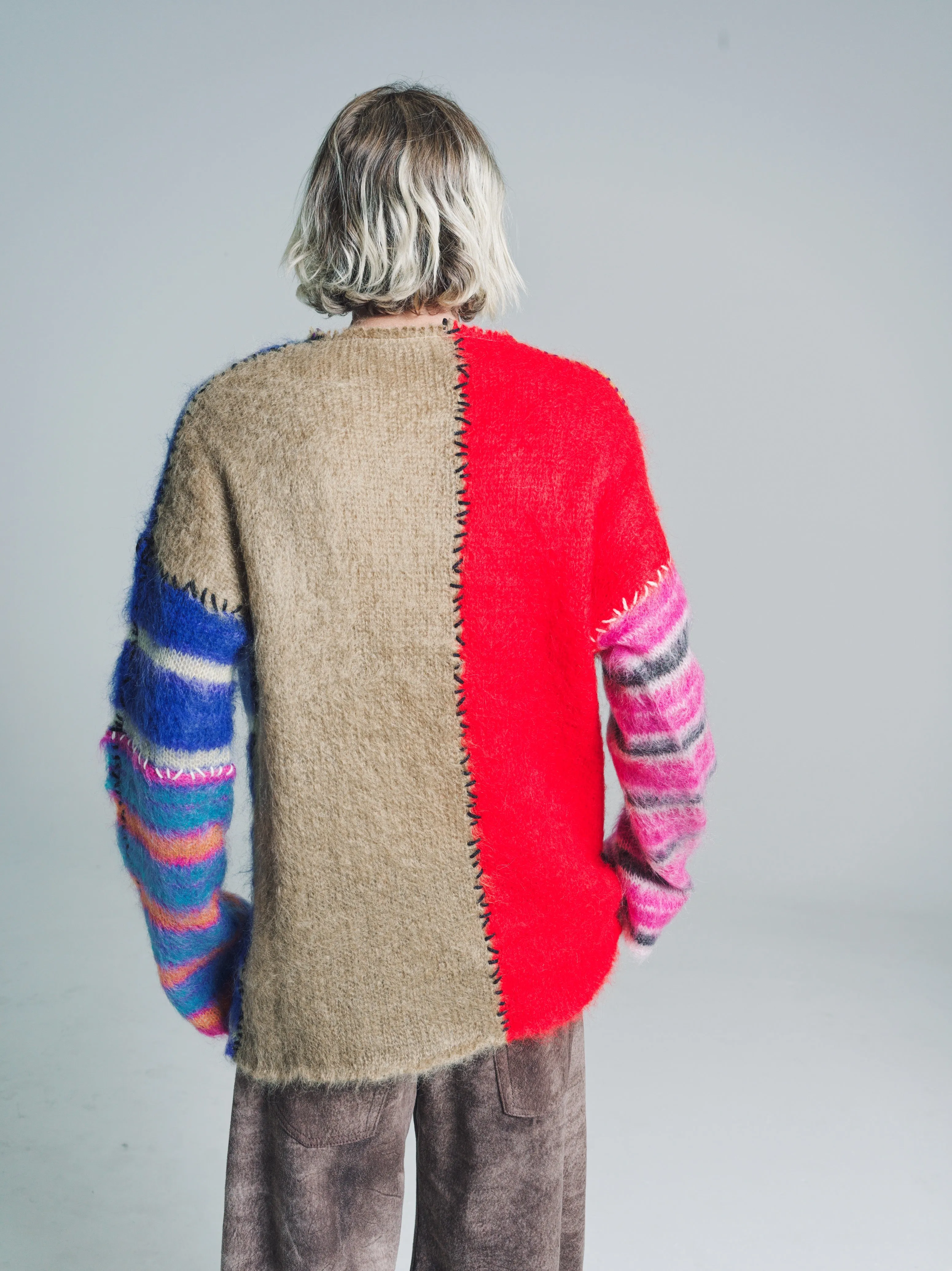 Multicolor Mohair Knit Patchwork Sweater