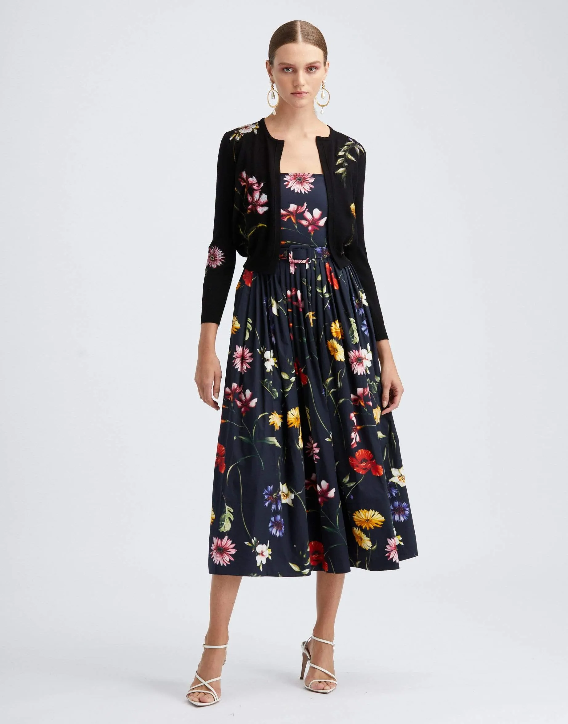 Navy Long Sleeve Floral Embroidered Cardigan