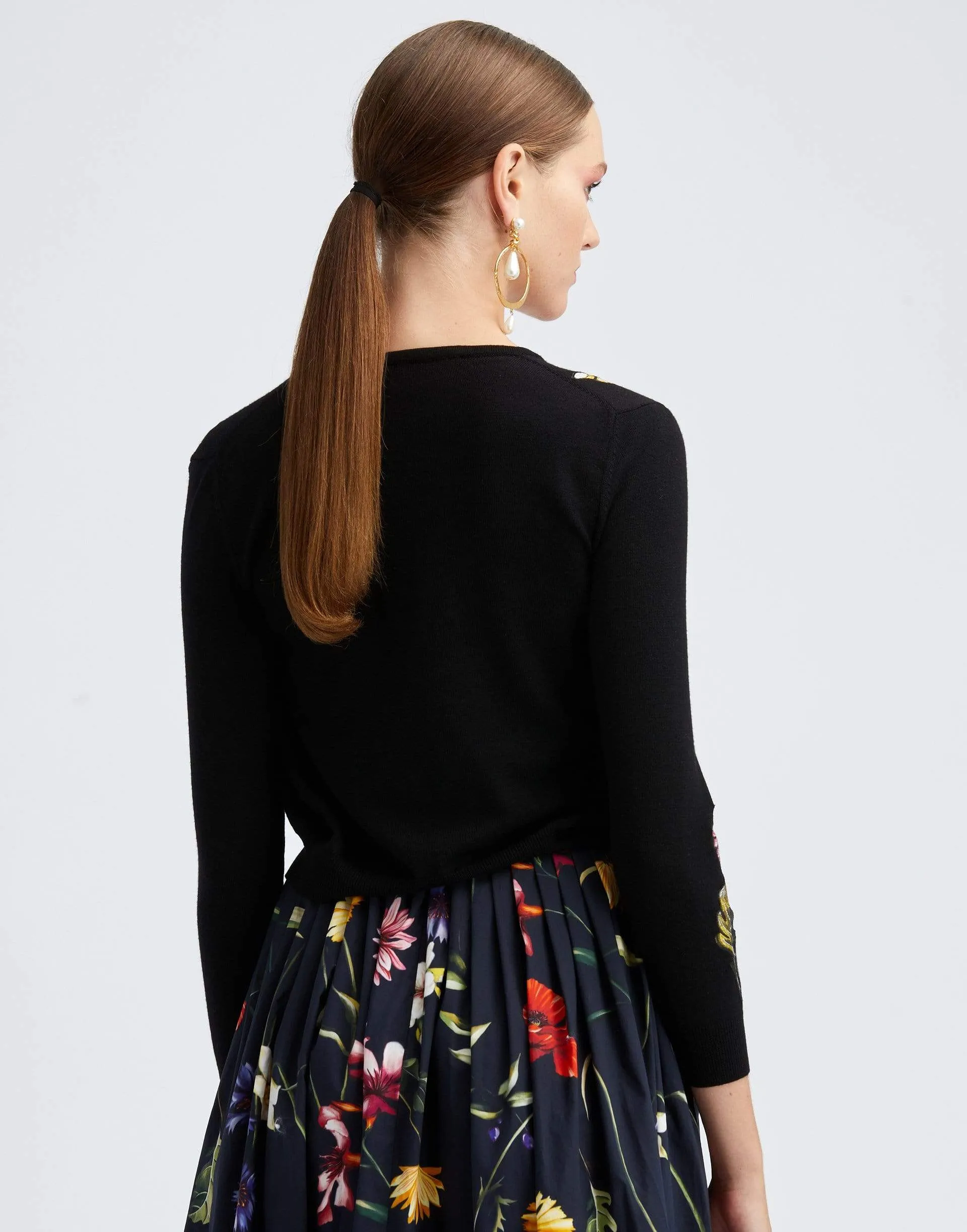 Navy Long Sleeve Floral Embroidered Cardigan