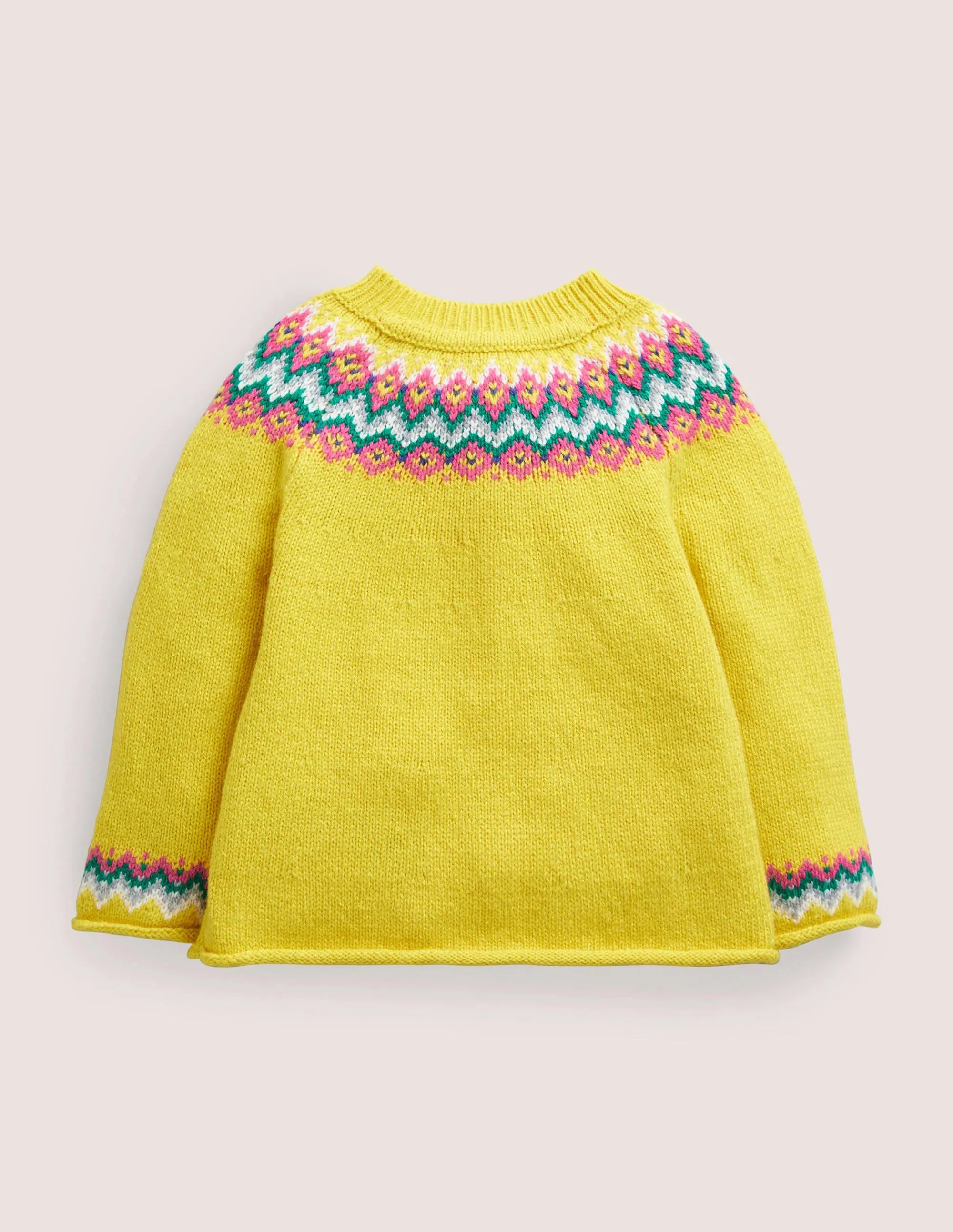 Novelty Fair Isle Cardigan-Sweetcorn Yellow Fairisle Hens