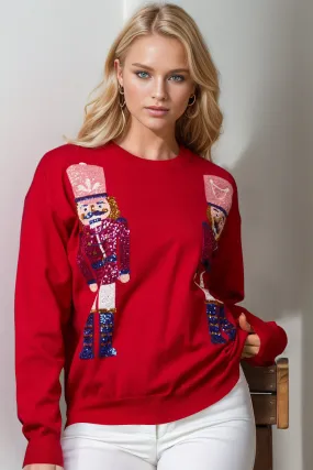 Nutcracker Sequin Long Sleeve Sweater- Regular and Plus Size