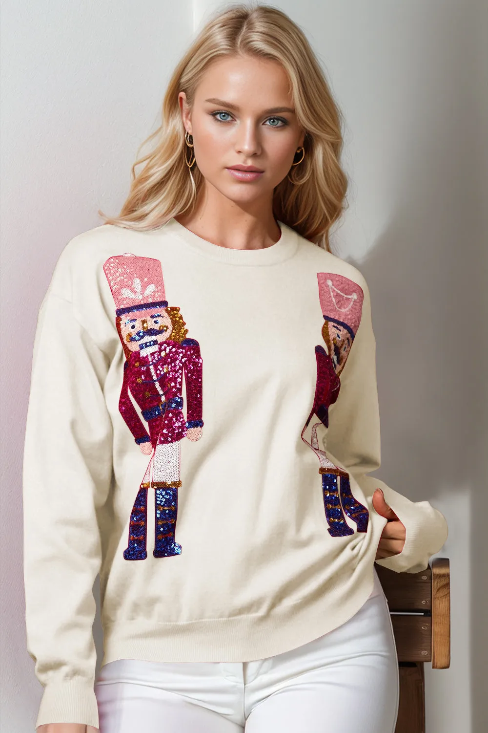 Nutcracker Sequin Long Sleeve Sweater- Regular and Plus Size