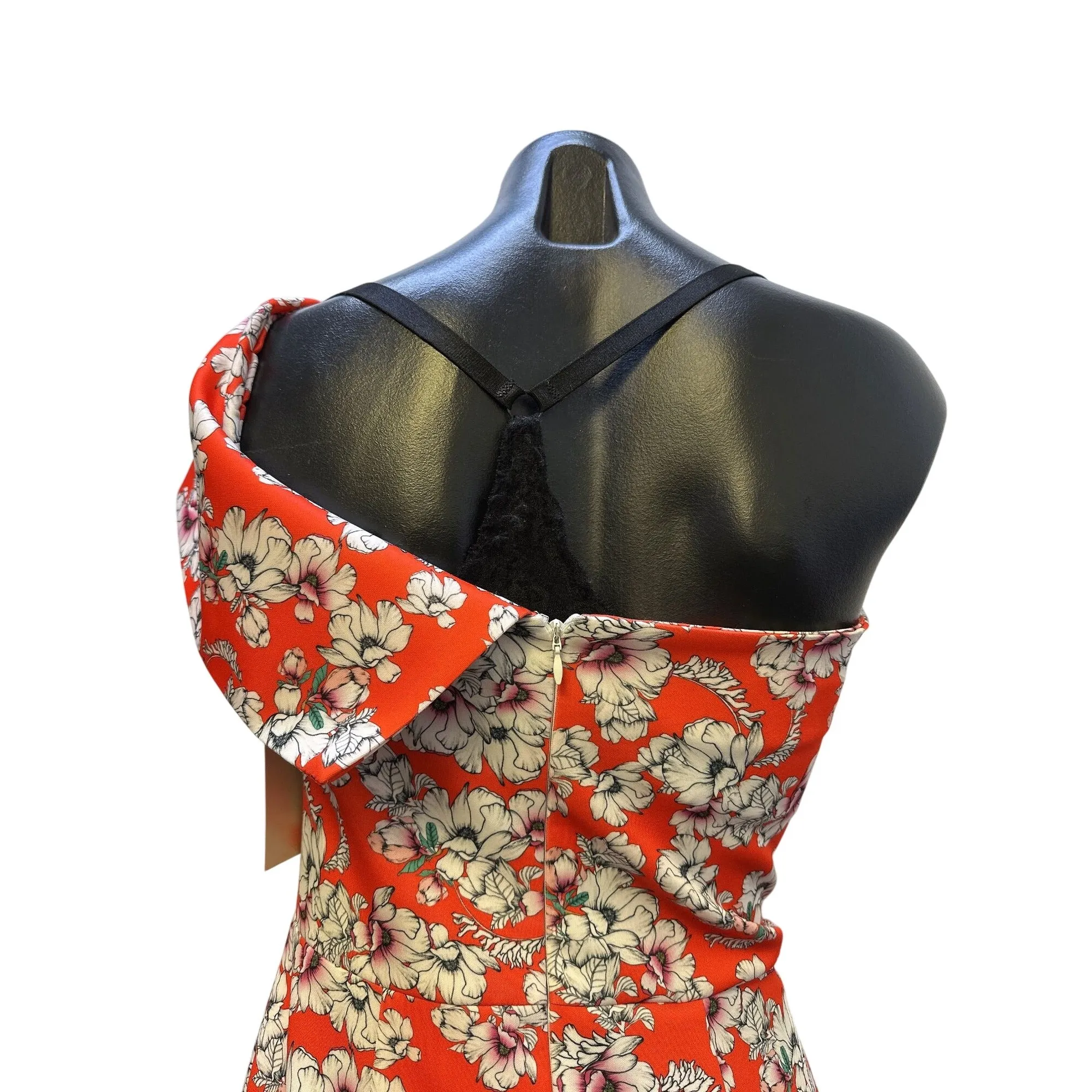 NWT Alexia Admor One-Shoulder Red Floral Bodycon Dress w/Ruffle Hem Size 6