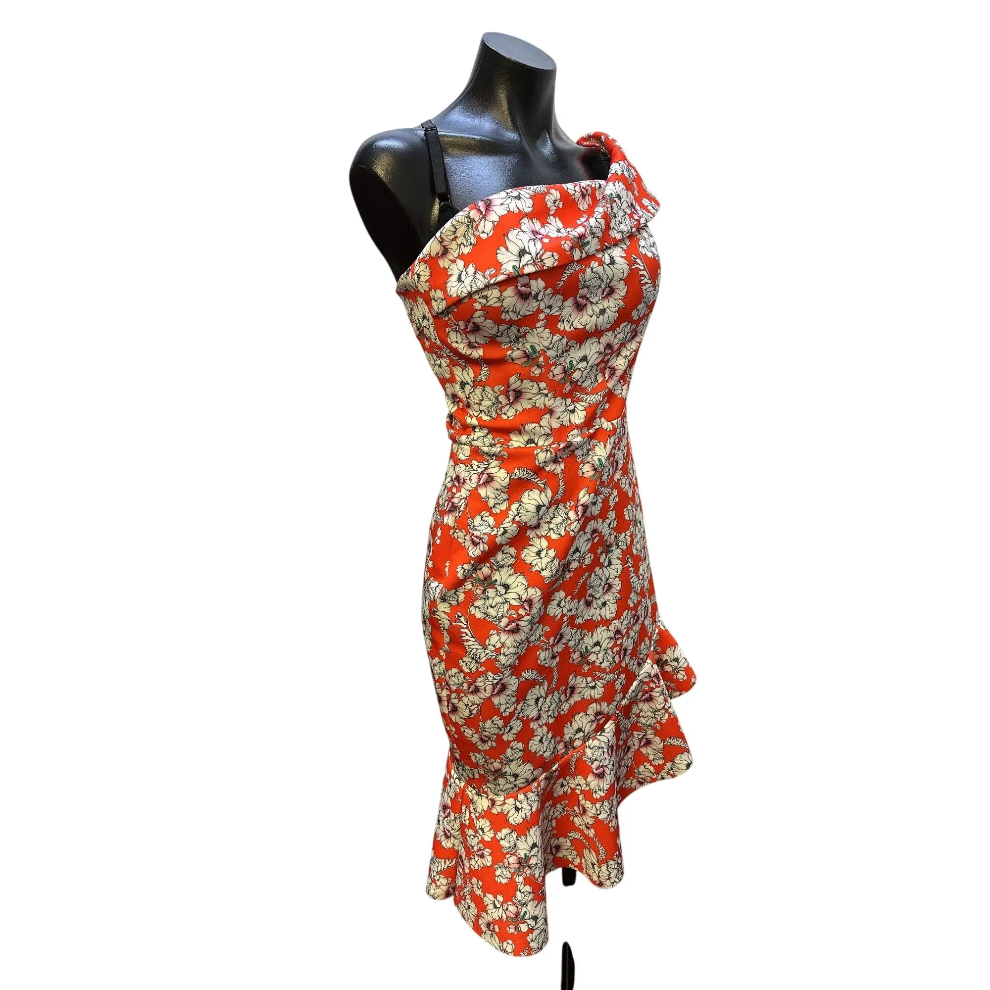NWT Alexia Admor One-Shoulder Red Floral Bodycon Dress w/Ruffle Hem Size 6