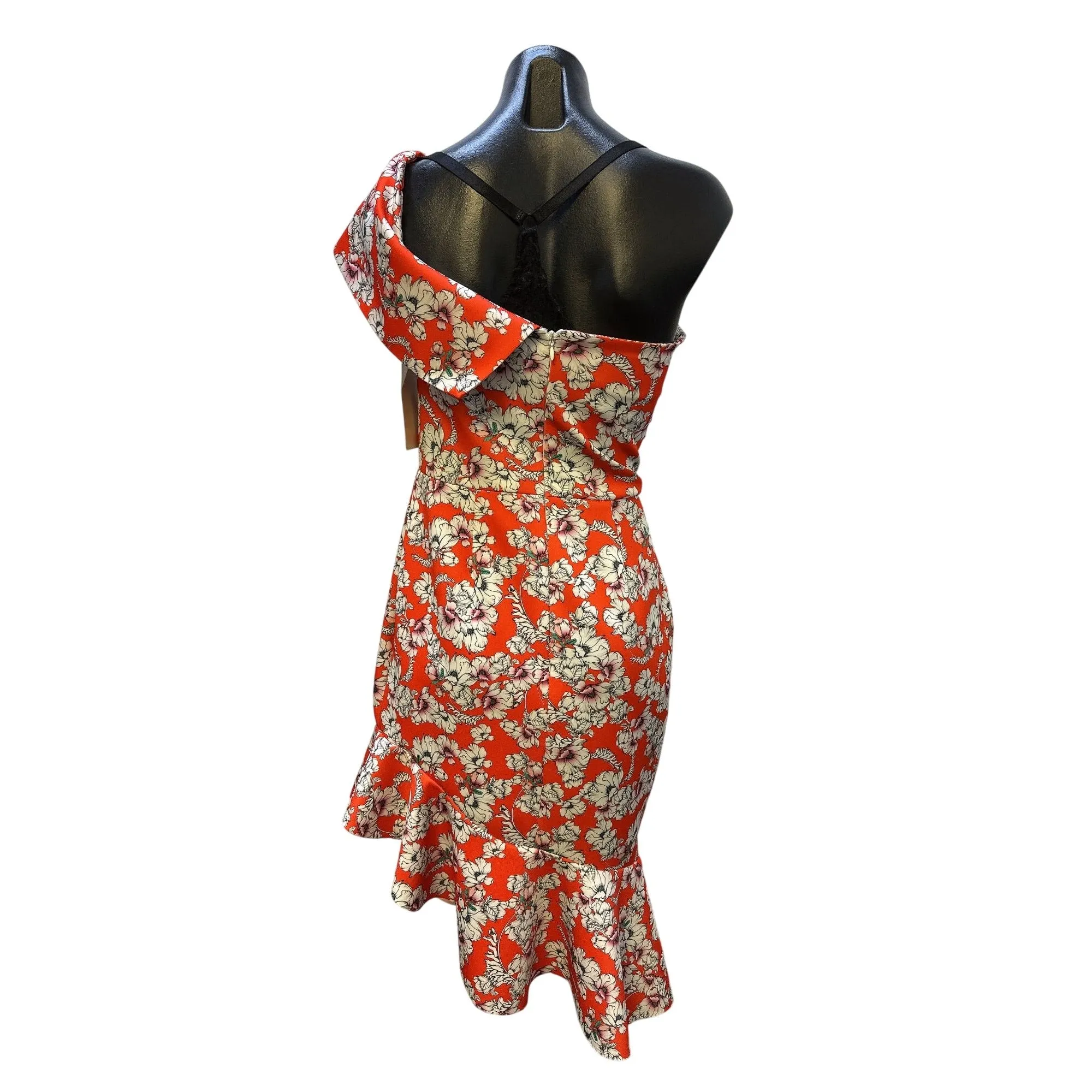NWT Alexia Admor One-Shoulder Red Floral Bodycon Dress w/Ruffle Hem Size 6