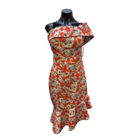 NWT Alexia Admor One-Shoulder Red Floral Bodycon Dress w/Ruffle Hem Size 6