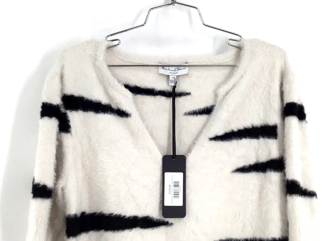 NWT Michael Stars Women's White Black Elbow Sleeve Tiger Pullover Sweater - Sz L
