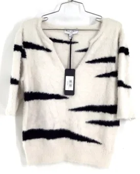 NWT Michael Stars Women's White Black Elbow Sleeve Tiger Pullover Sweater - Sz L