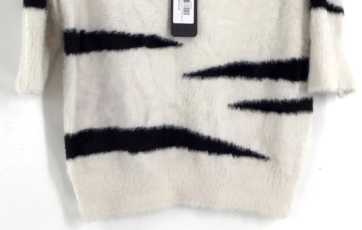 NWT Michael Stars Women's White Black Elbow Sleeve Tiger Pullover Sweater - Sz L