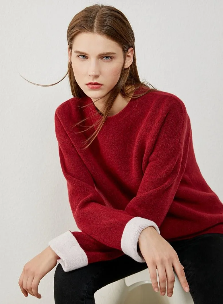 Oneck Spliced Loose Sweater