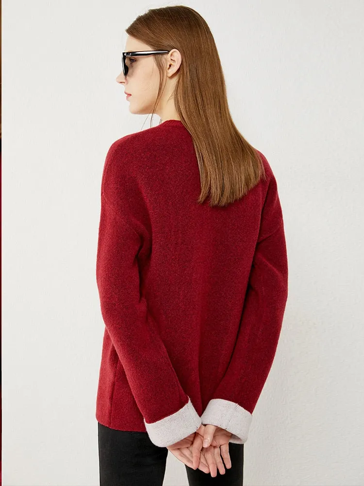 Oneck Spliced Loose Sweater
