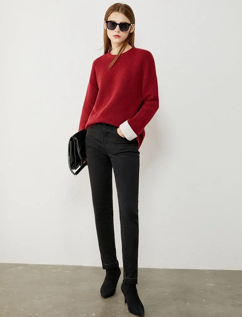 Oneck Spliced Loose Sweater