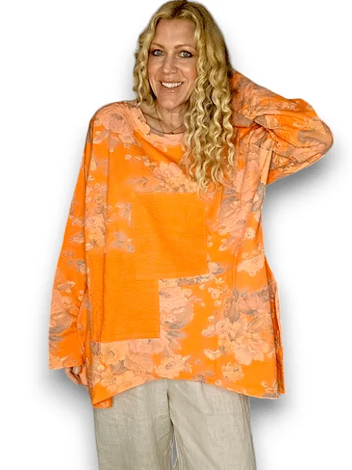 PATCHWORK COTTON SWEATER LINEN SCARLETT ROSE MANDARINE