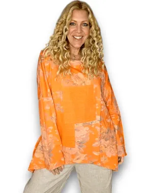PATCHWORK COTTON SWEATER LINEN SCARLETT ROSE MANDARINE