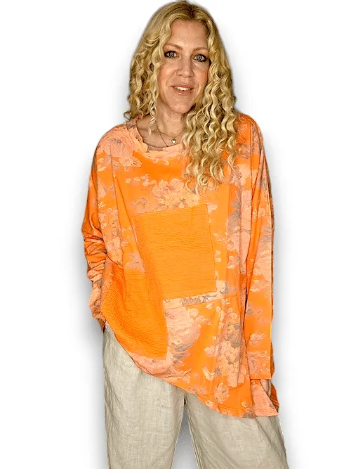 PATCHWORK COTTON SWEATER LINEN SCARLETT ROSE MANDARINE