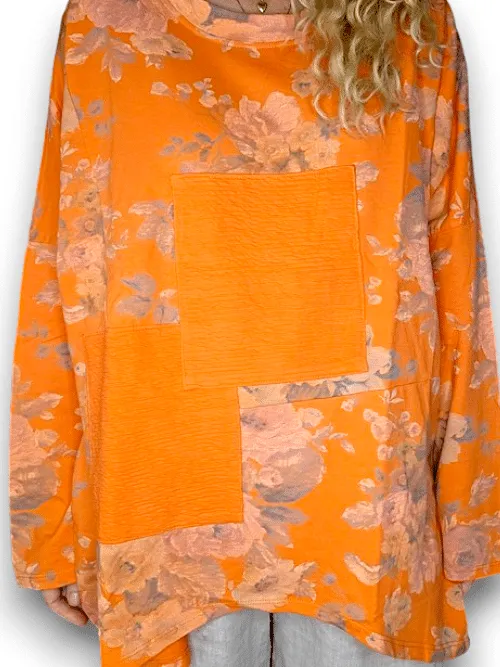 PATCHWORK COTTON SWEATER LINEN SCARLETT ROSE MANDARINE