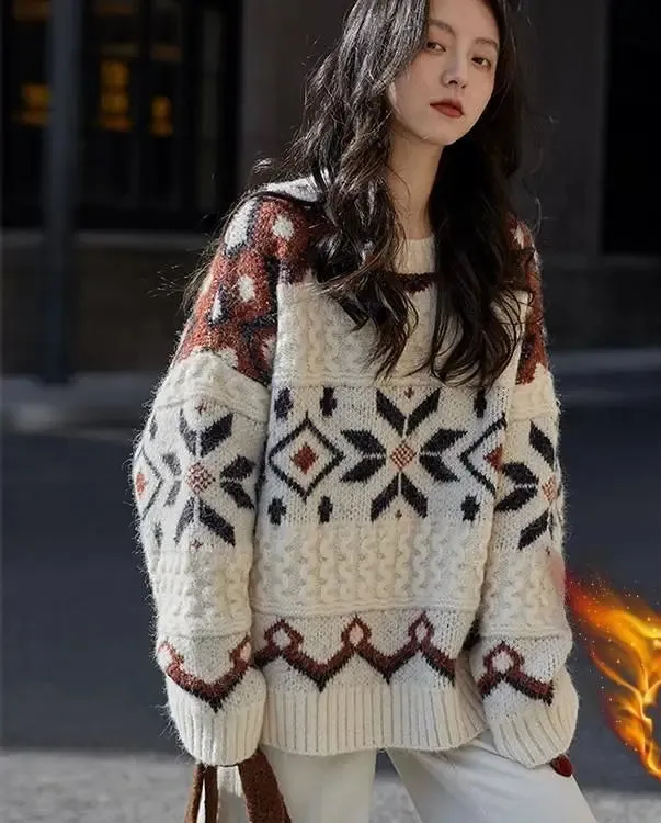 Patchwork Pattern Loose Retro Knit Sweater