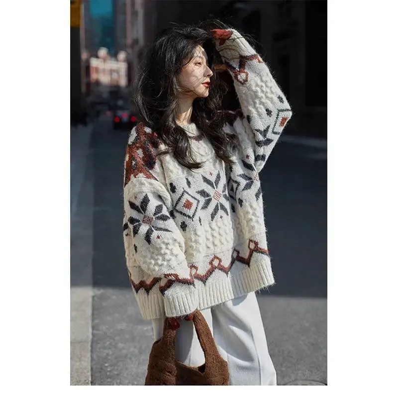 Patchwork Pattern Loose Retro Knit Sweater
