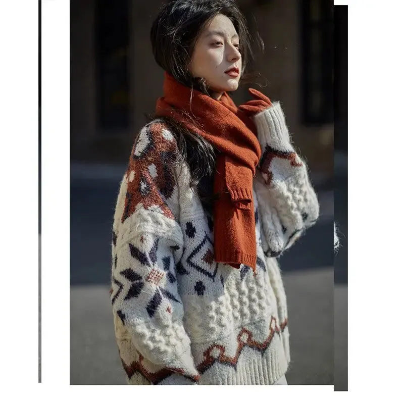 Patchwork Pattern Loose Retro Knit Sweater