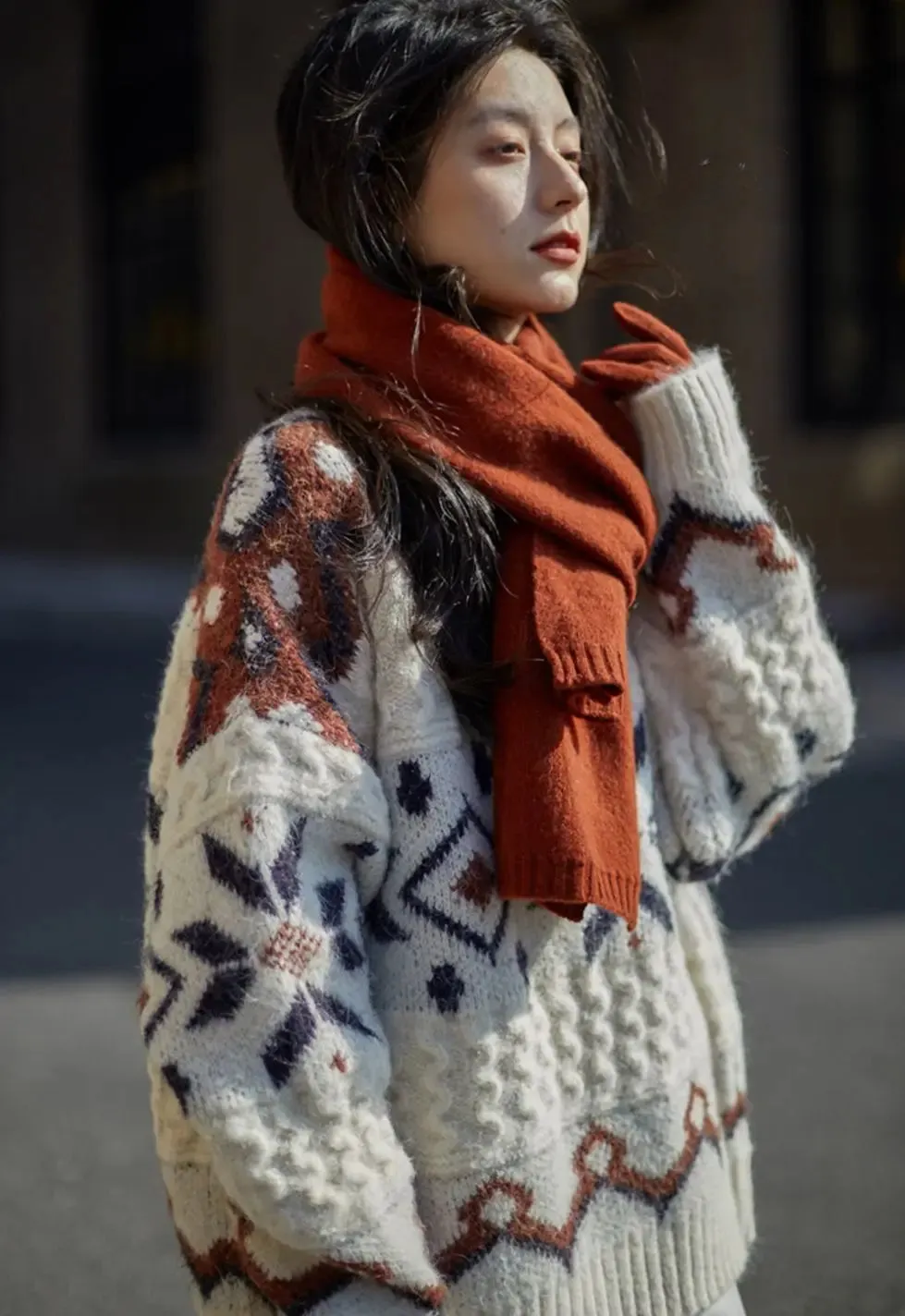Patchwork Pattern Loose Retro Knit Sweater