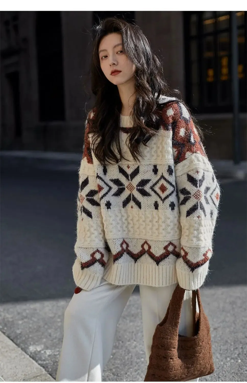 Patchwork Pattern Loose Retro Knit Sweater