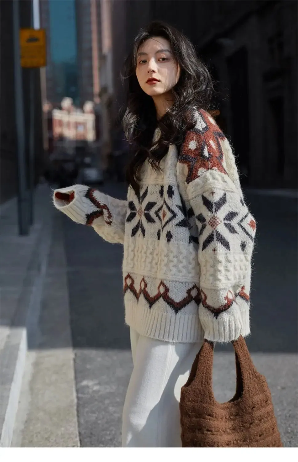 Patchwork Pattern Loose Retro Knit Sweater