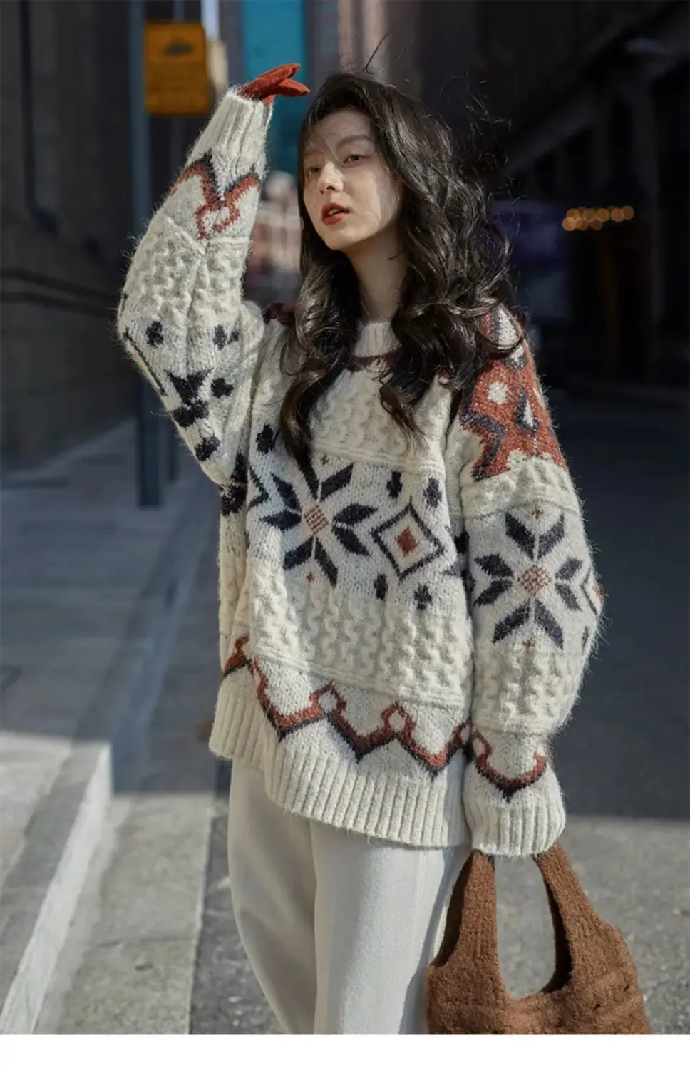 Patchwork Pattern Loose Retro Knit Sweater