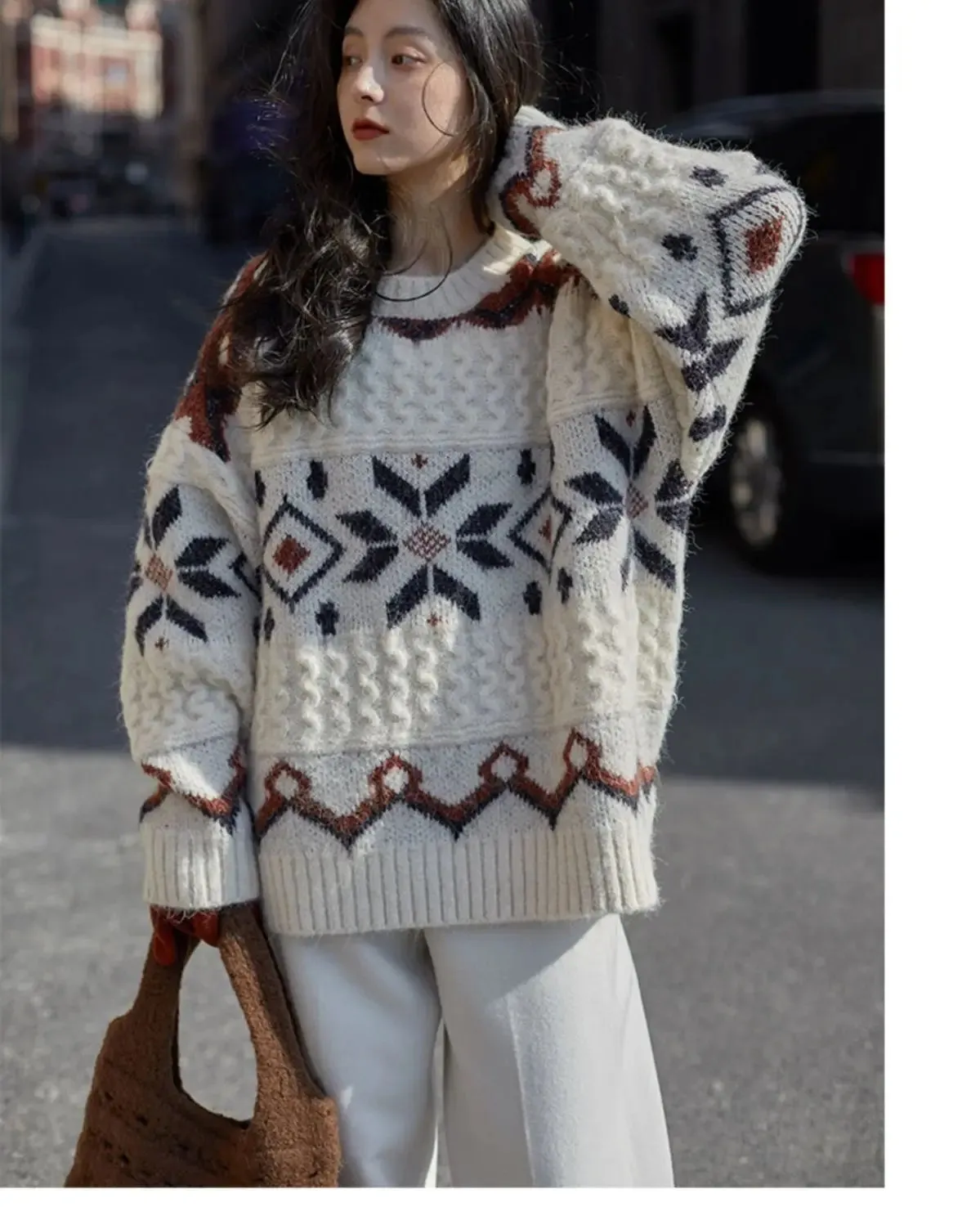 Patchwork Pattern Loose Retro Knit Sweater