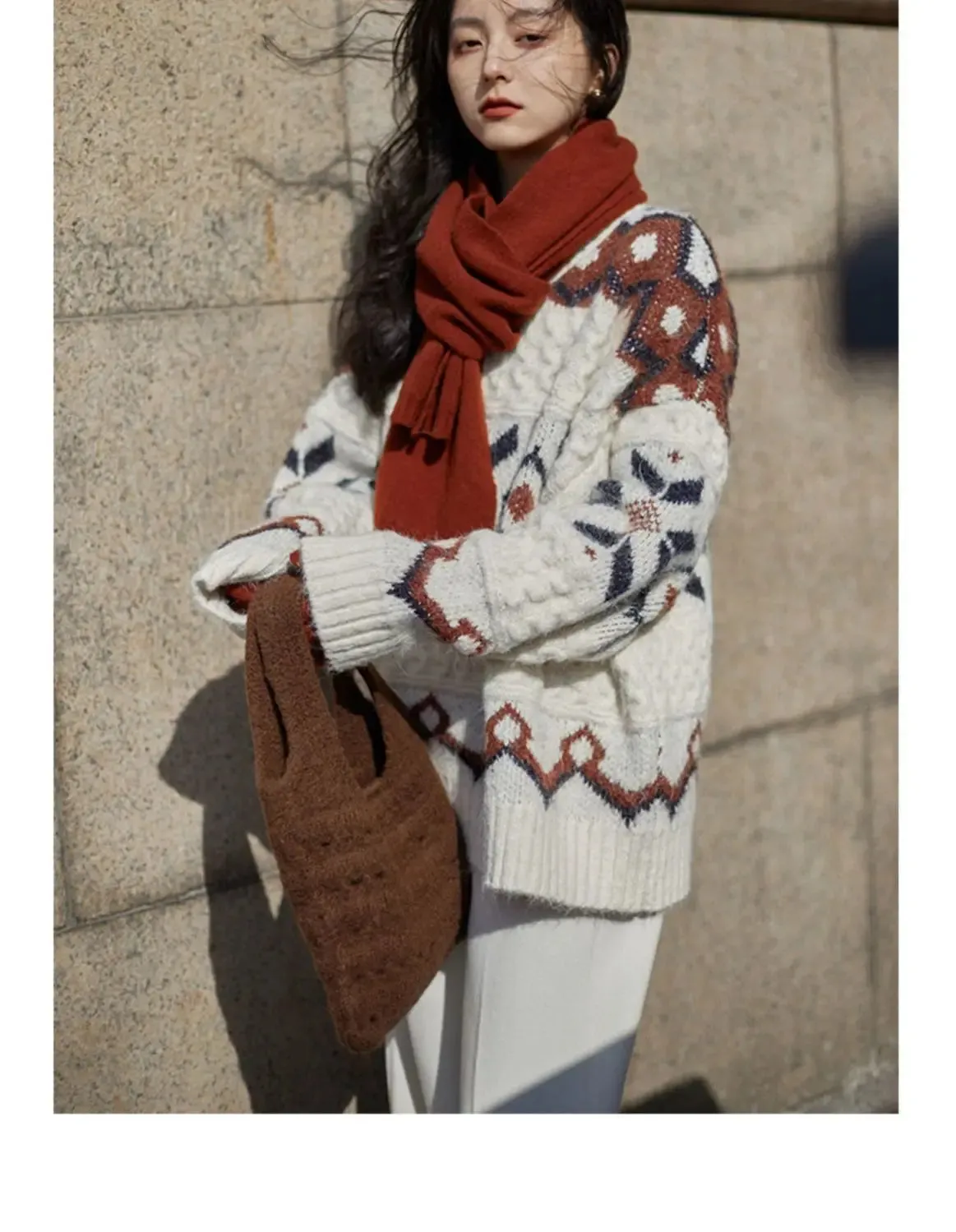 Patchwork Pattern Loose Retro Knit Sweater