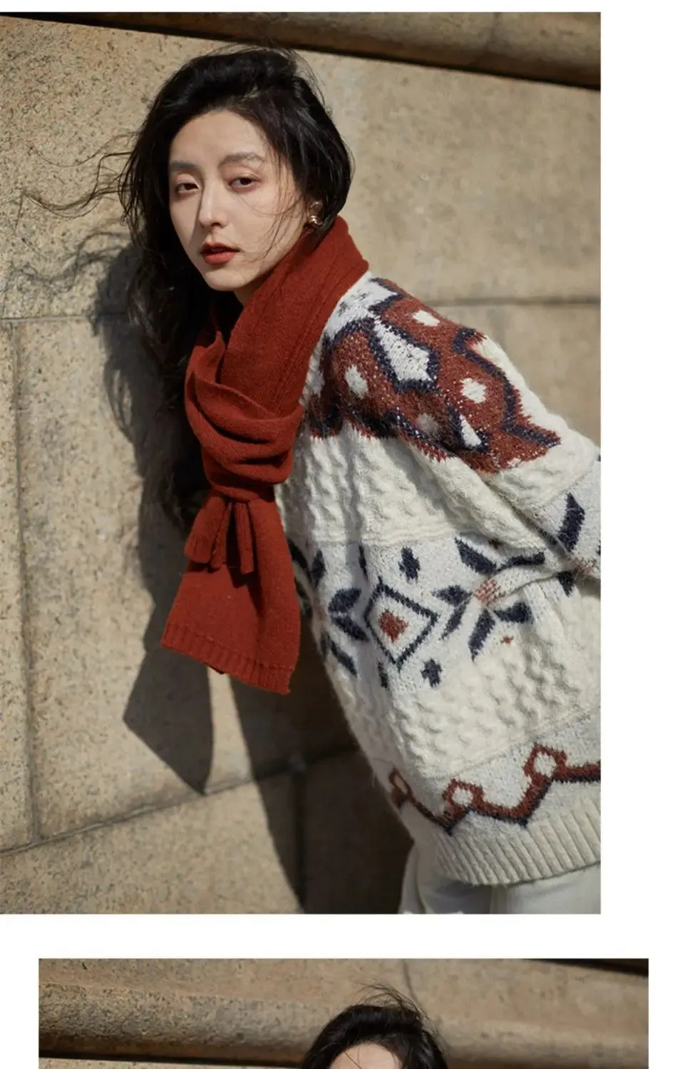 Patchwork Pattern Loose Retro Knit Sweater