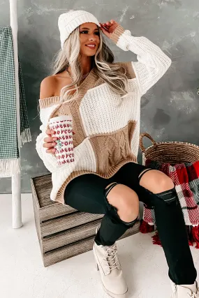 Patchwork Promise Two-Tone Patch Work Sweater (Cream/Taupe)