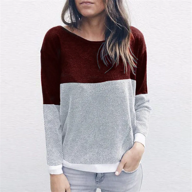 Patchwork Scoop Open Back Strap Cross Women Pullover Sweater