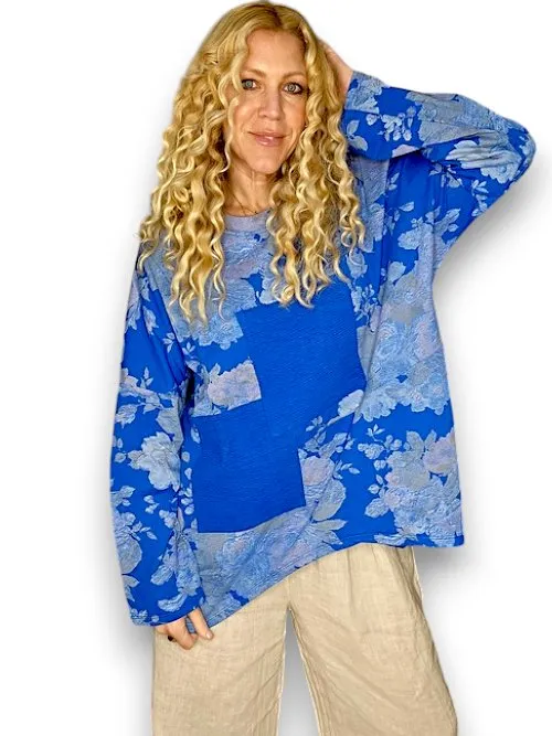 PATCHWORK SWEATER SCARLETT ROSE COTTON COBALT