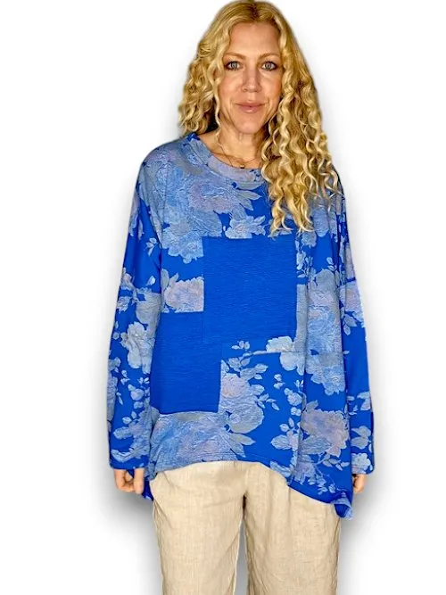 PATCHWORK SWEATER SCARLETT ROSE COTTON COBALT