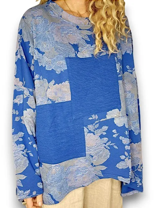 PATCHWORK SWEATER SCARLETT ROSE COTTON COBALT